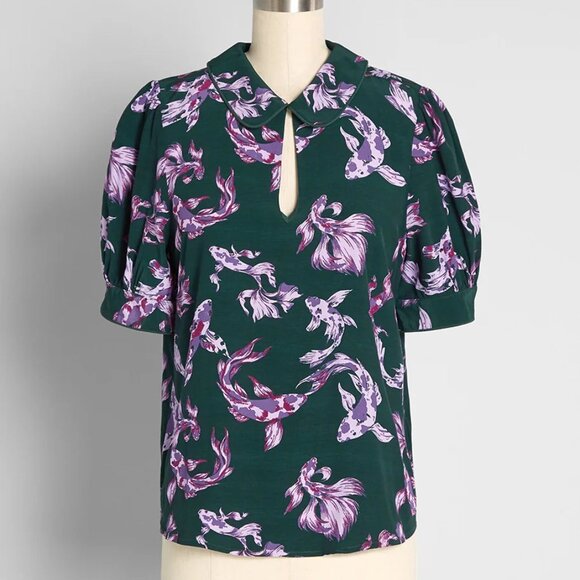Modcloth - Passing Through a Dream Top - Emerald Fish - Picture 1 of 7